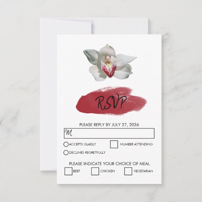 Elegante White Burgundy Orchid Wedding RSVP Cards (Vorderseite)