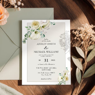Elegante White Calla Lily & Eucalyptus Wedding Einladung