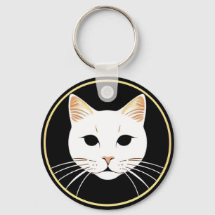 Elegante White Cat Illustration Schlüsselanhänger