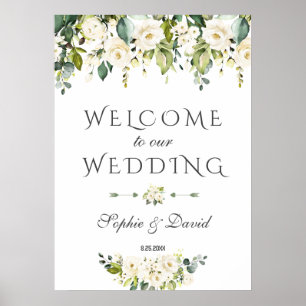 Elegante White Cream Blume Begrüßungszeichen Poster