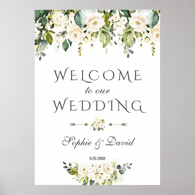 Elegante White Cream Blume Begrüßungszeichen Poster (Vorne)
