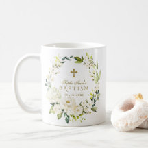 Elegante White Cream Blume Gold Cross Taufen
