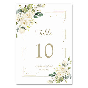 Elegante White Cream Blume Gold Glitzer Hochzeit Tischnummer