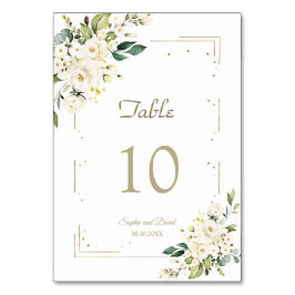 Elegante White Cream Blume Gold Glitzer Hochzeit Tischnummer