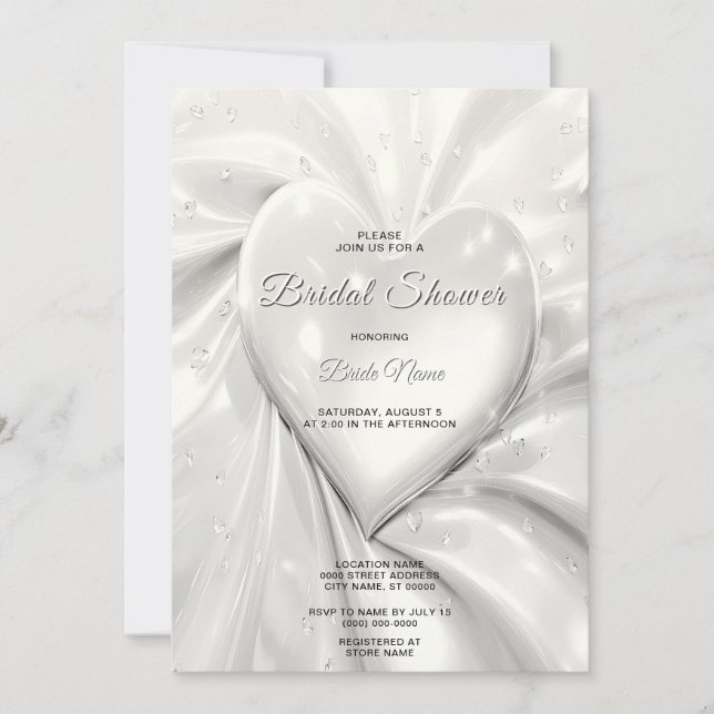 Elegante White Cream Heart Bridal Dusche Einladung (Vorderseite)