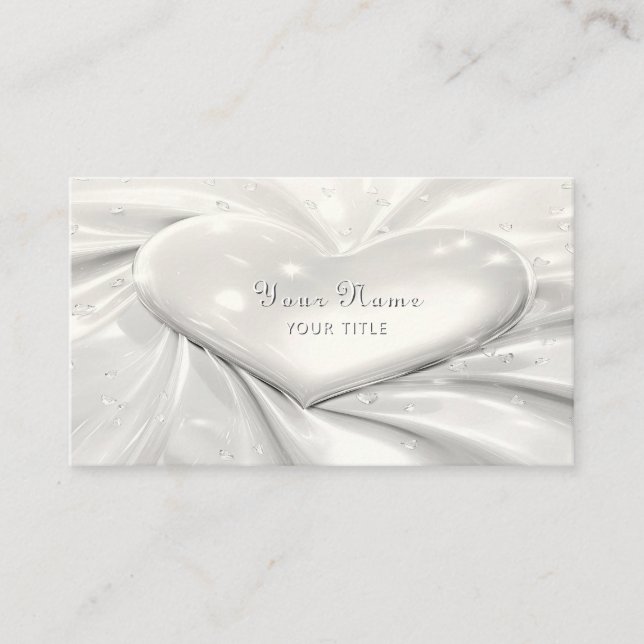 Elegante White Cream Heart Business Card Visitenkarte (Vorderseite)