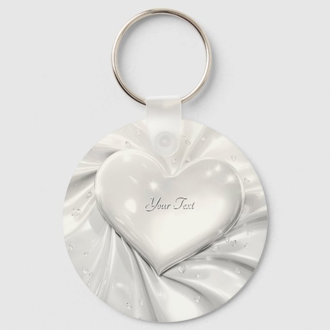 Elegante White Cream Heart Keychain Schlüsselanhänger (Vorderseite)