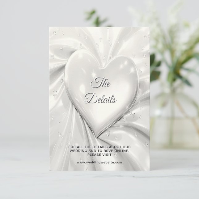 Elegante White Cream Herz - Detail-Abschlusskarte Begleitkarte (Stehend Vorderseite)
