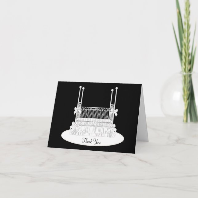 Elegante White Crib Baby Dusche Danke Karten (Vorderseite)
