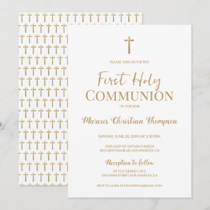 Elegante White Cross Boy Erste heilige Kommunion Einladung