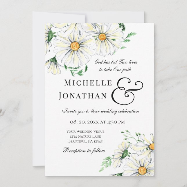 Elegante White Daisies Christliche Hochzeit Einladung (Vorderseite)