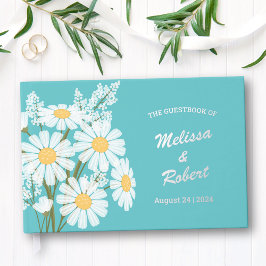 Elegante White Daisies Rustic Wedding Foil Aquamar Gästebuch
