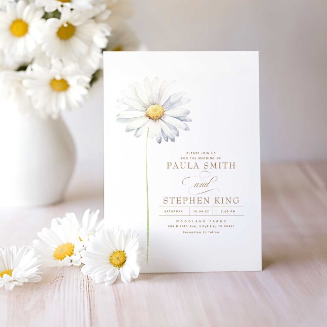 Elegante White Daisy Blume Minimalistisch Wedding Einladung (Daisy Minimalist Wildflowers Wedding Invitations)