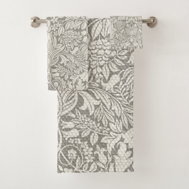 Elegante White Damask Floral Wohngestaltung Badhandtuch Set (Insitu)
