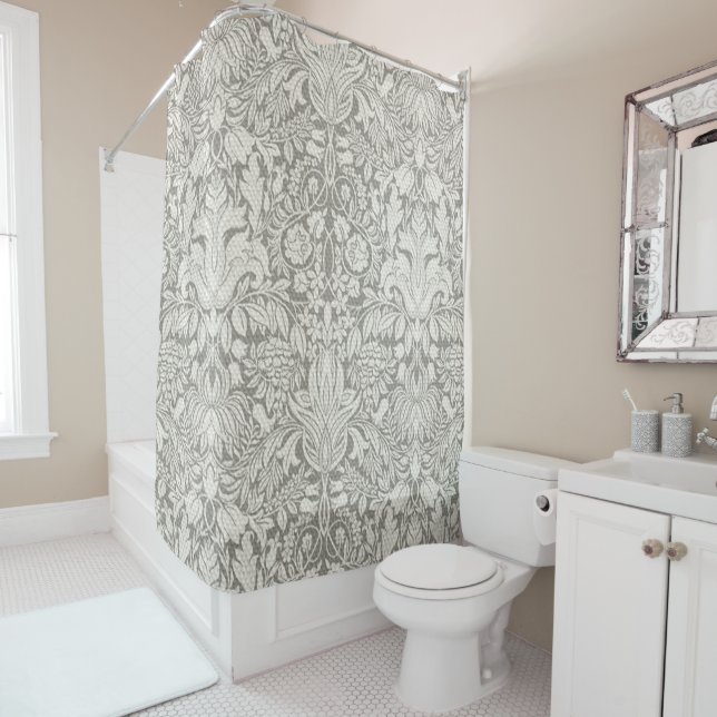 Elegante White Damask Floral Wohngestaltung Duschvorhang (Beispiel)