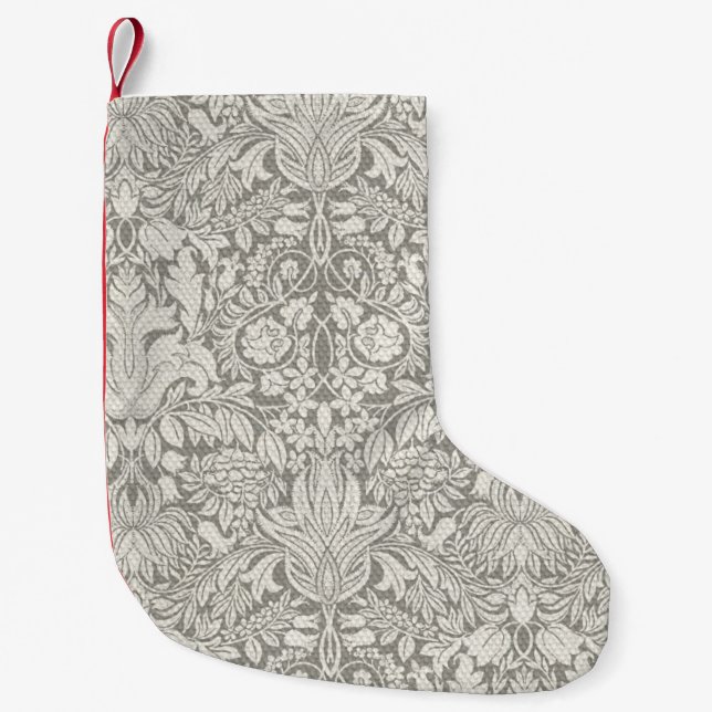 Elegante White Damask Floral Wohngestaltung Kleiner Weihnachtsstrumpf (Vorderseite)