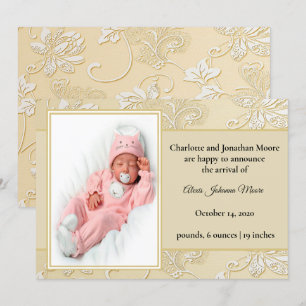 Elegante White Die Cut Floral Geburtserklärung Einladung