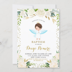Elegante White Floral Angelic Boy Taufe Einladung