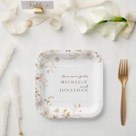 Elegante White Floral Bible Verse Moderne Hochzeit Pappteller