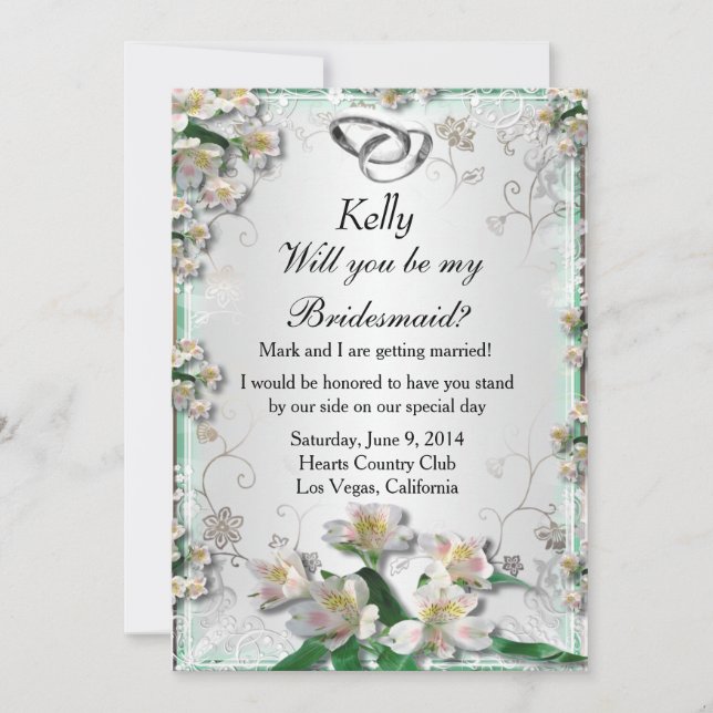 Elegante White Floral Bridesmaid Card Einladung (Vorderseite)