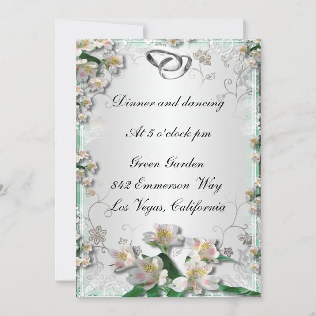 Elegante White Floral Empfang Card Einladung (Vorderseite)
