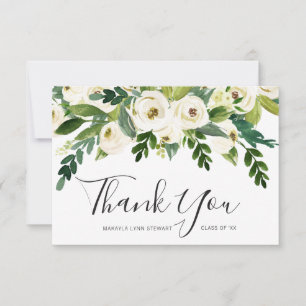 Elegante White Floral Girl Non Foto Abschluss Dankeskarte