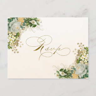 Elegante White Floral Gold Hochzeit RSVP Einladung Postkarte