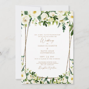 Elegante White Floral & Gold Moderne Hochzeit Einladung