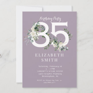 Elegante White Floral Lavender 85. Geburtstagspart Einladung