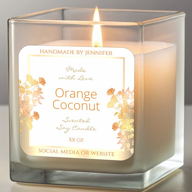 Elegante White Floral Product Packaging Labels Gol Quadratischer Aufkleber (Von Creator hochgeladen)