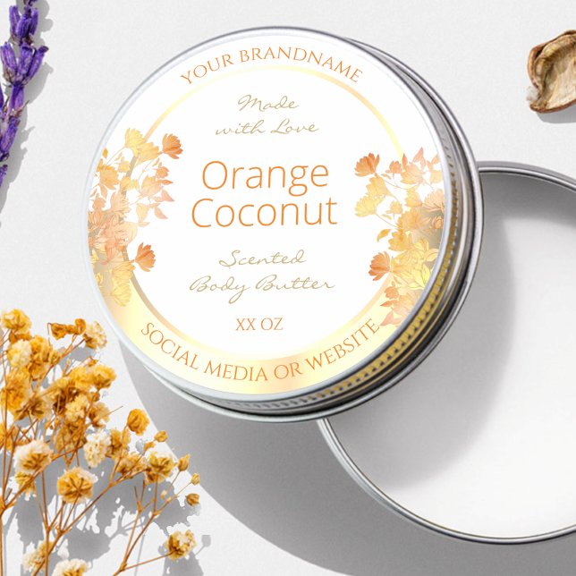 Elegante White Floral Product Packaging Labels Gol Runder Aufkleber (Von Creator hochgeladen)