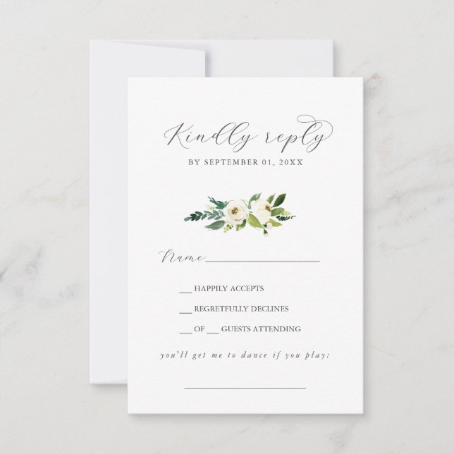 Elegante White Floral Song Request RSVP Card (Vorderseite)