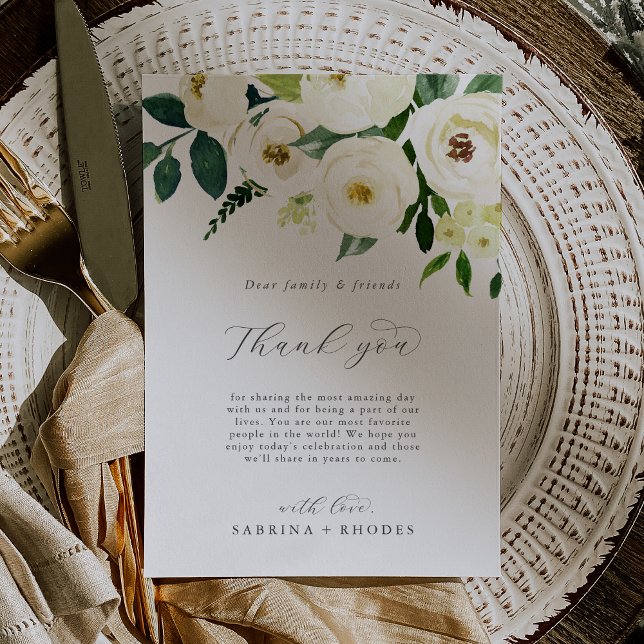 Elegante White Floral Vielen Dank Empfang Card Postkarte (Elegant White Floral Thank You Reception Card)