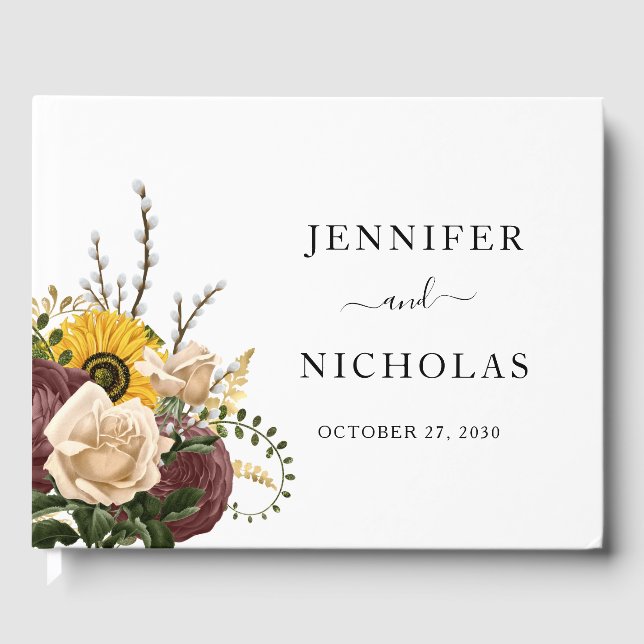 Elegante White Floral Wedding Gästebuch (Vorderseite)