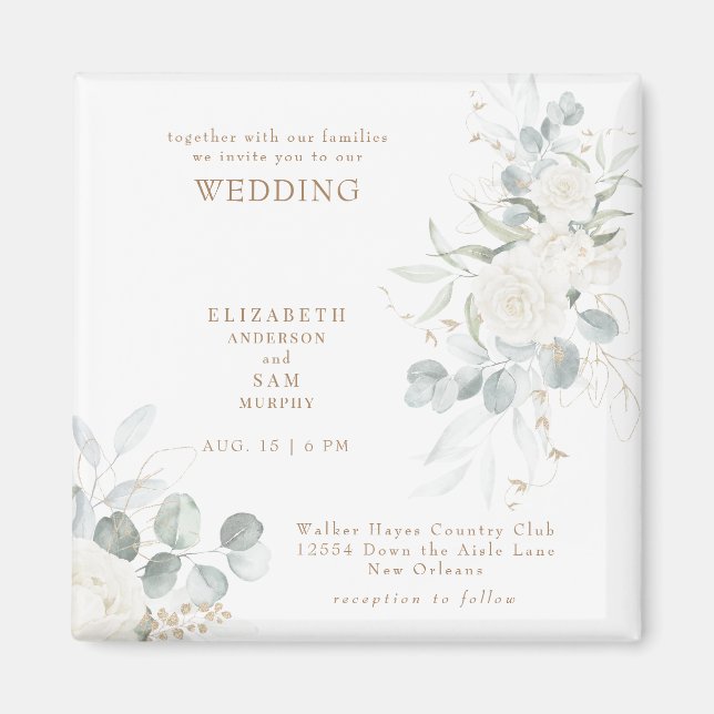 Elegante White Floral Wedding Magnet (Vorne)