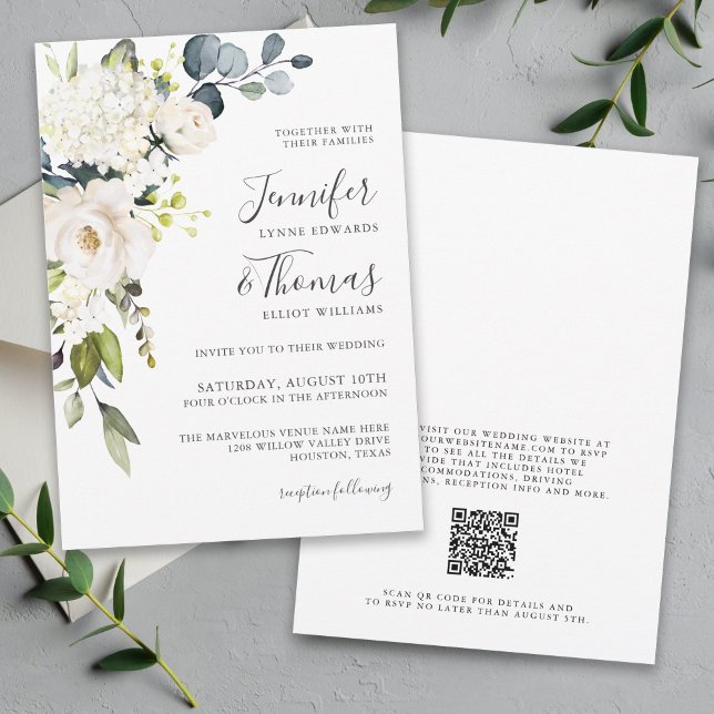 Elegante White Floral Wedding mit QR-Code Einladung (Von Creator hochgeladen)
