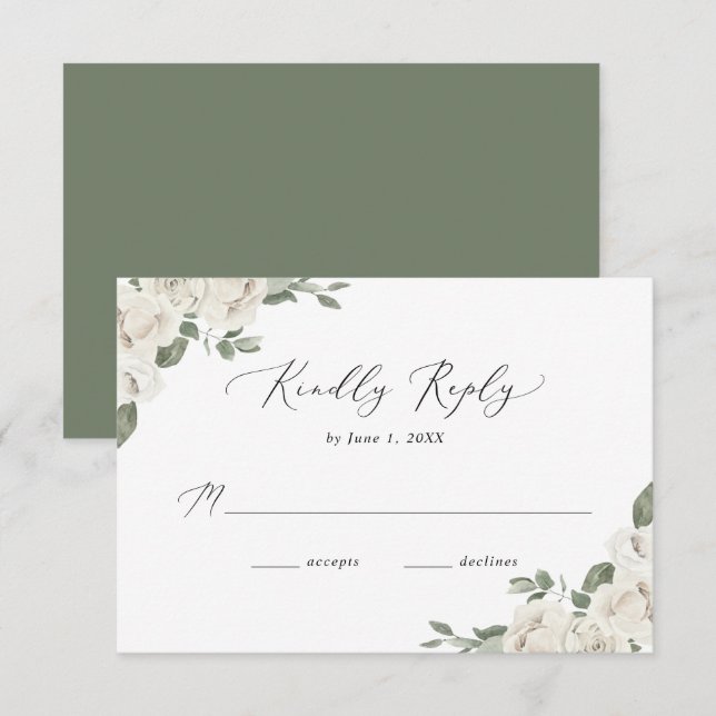 Elegante White Floral Wedding RSVP Karte (Vorne/Hinten)