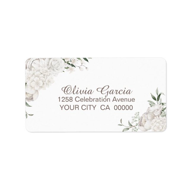 Elegante White Floral Wedding Rücksendeadresse Adressaufkleber (Vorne)