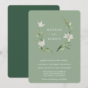 Elegante White Floral Wreath Sage Green Wedding Einladung