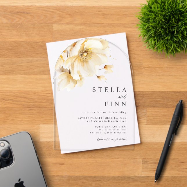 Elegante White Florals Wedding Acryleinladungen (Insitu (Einladungskarte))
