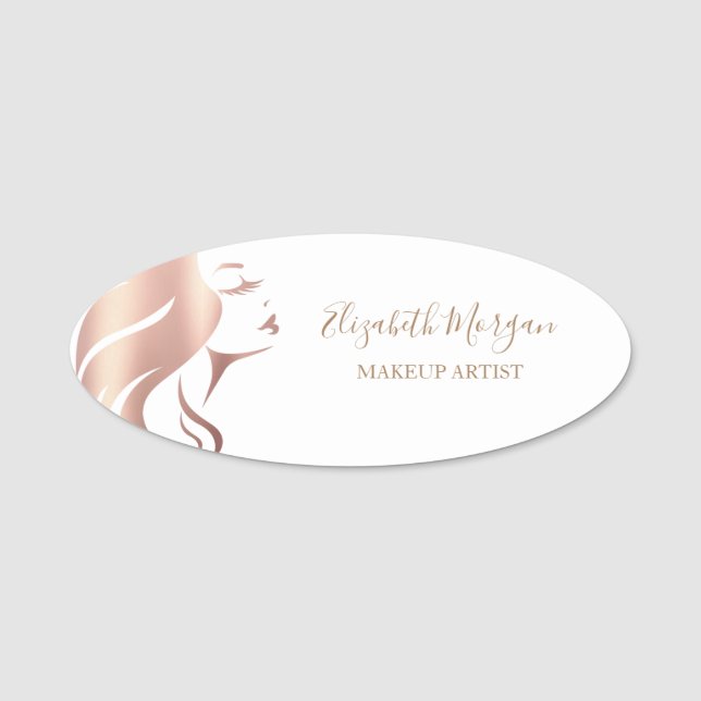 Elegante White Girl Face Silhouette, Makeup artist Namensschild (Vorderseite)
