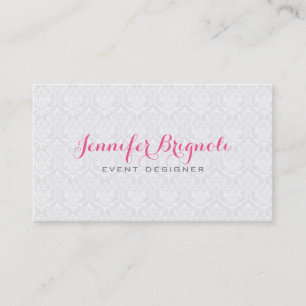 Elegante White Girly Floral Damask Business Card Visitenkarte