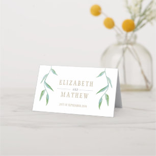 Elegante White Gold Blätter Hochzeit Platzkarte