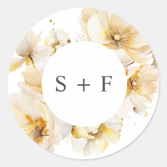 Elegante White Gold Blume Eintritte Hochzeit Runder Aufkleber (Vorderseite)