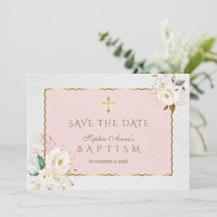 Elegante White-Gold-Blume kreuzen Girl-Taufe Save The Date