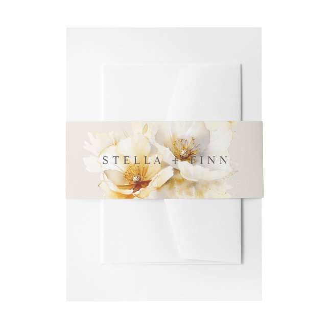 Elegante White Gold Blume Wedding Sand Einladungsbanderole (Vorderseite Beispiel)