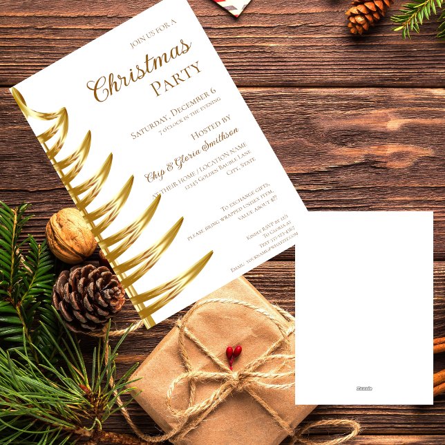 Elégante White & Gold Christmas Party Invitation (Créateur téléchargé)