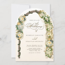 Elegante White Gold Floral Arch Wedding Einladung