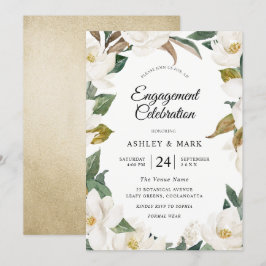 Elegante White Gold Floral Engagement Party Einladung