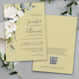 Elegante White Gold Floral Wedding mit QR Code Einladung
